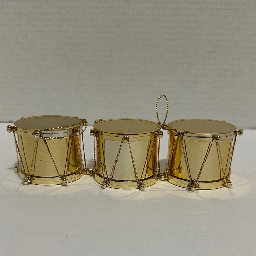 Metallic Gold Vintage Drum Ornaments-Set of 3 Made in Taiwan